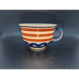 Unique Boleslawiec Polish Pottery Coffee Mug Cup Stars and Stripes